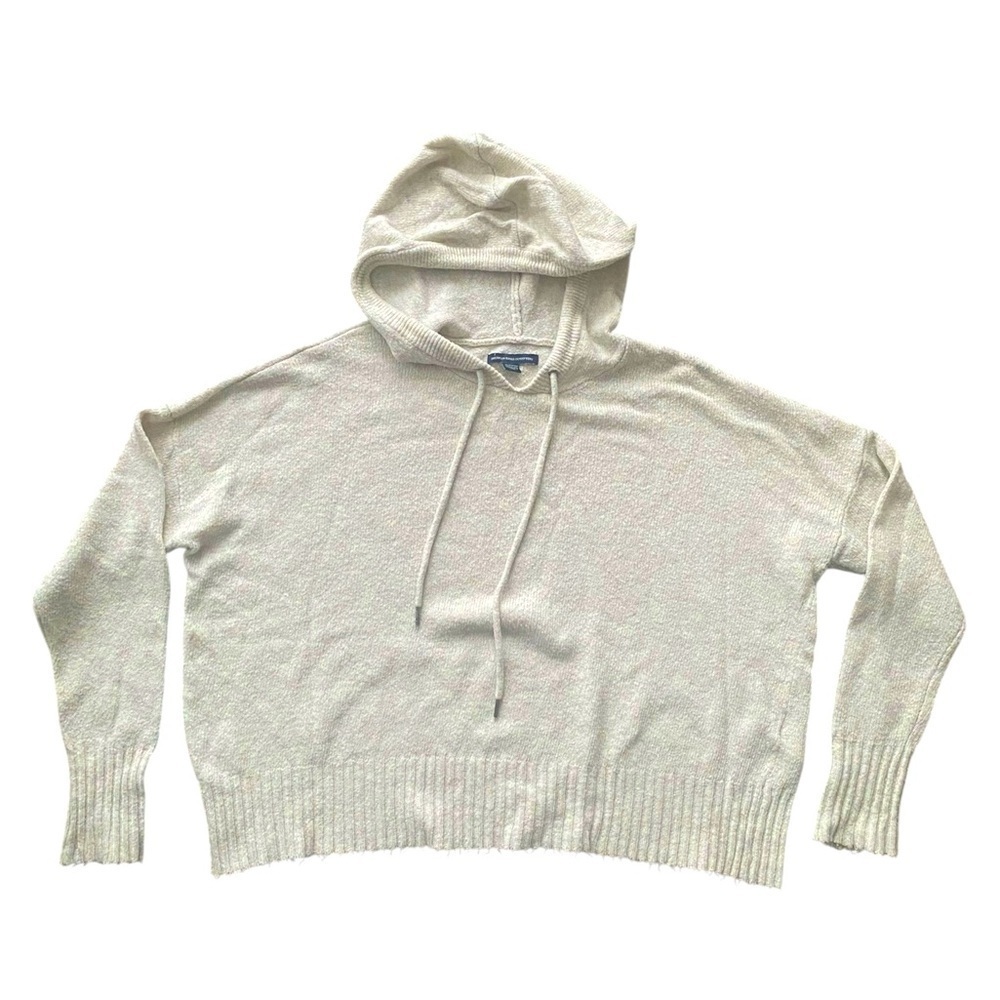 American Eagle Oat Knit Cropped Hooded Sweater XS